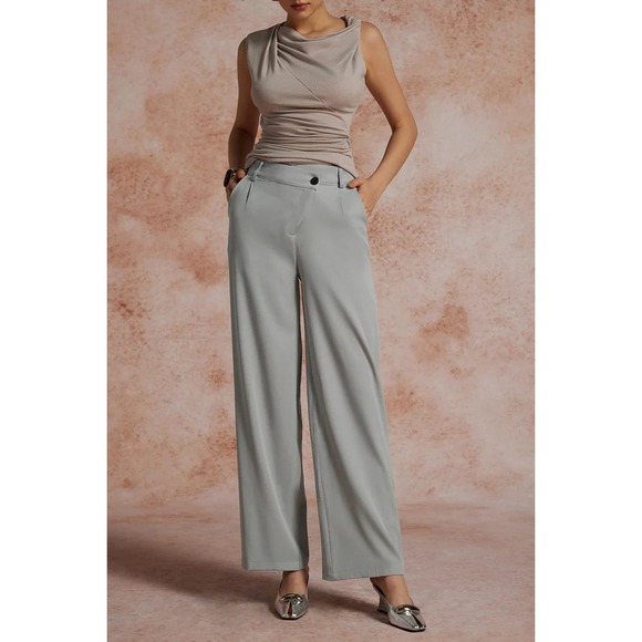 Micas Gray Wide Leg Dress Pants High Waist Career Casual Trousers Size M - Picture 3 of 16